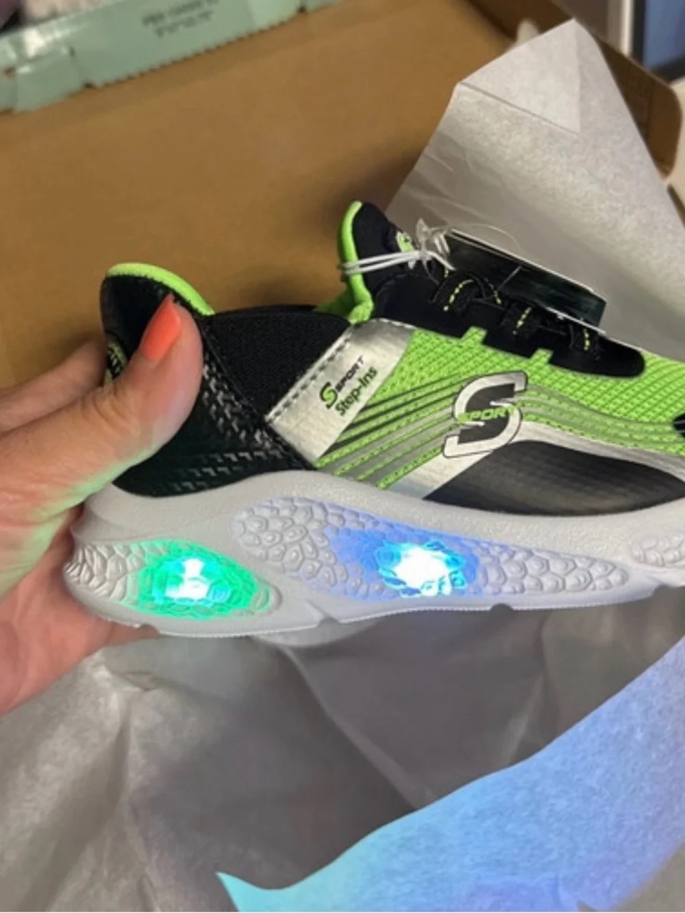 Skechers Kids Neon Green and Black Light-Up Sneakers